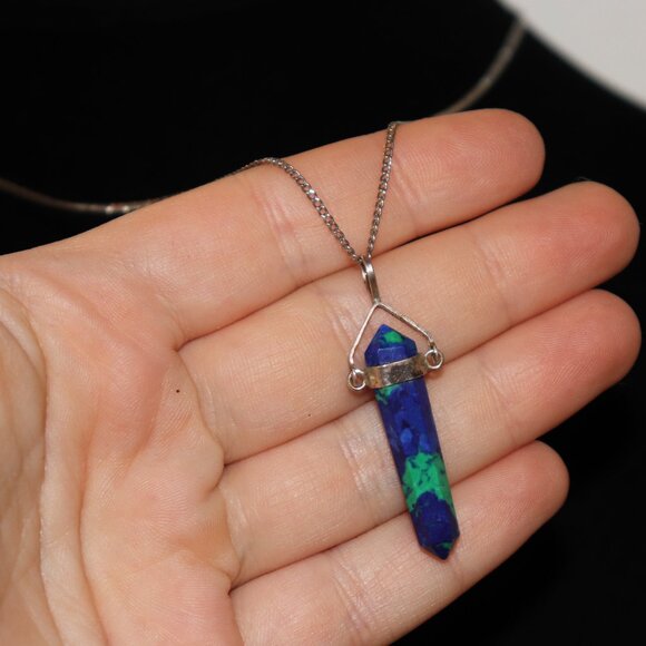 Beautiful silver and Azurite stone pendant 18" - Picture 1 of 5